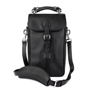 Two Bottle Wine Bag in Black Pebble Leather