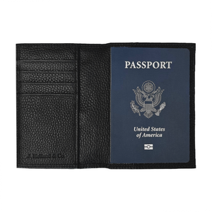 Passport Wallet in Black Pebble Leather