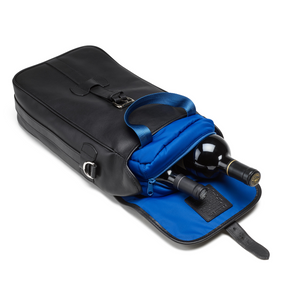 Two Bottle Wine Bag in Black Leather