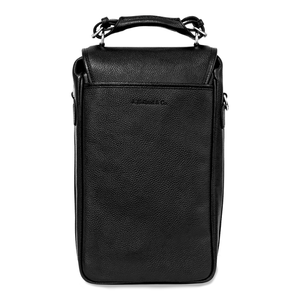 Two Bottle Wine Bag in Black Pebble Leather