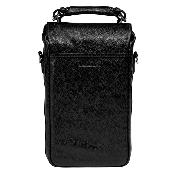 Two Bottle Wine Bag in Black Pebble Leather