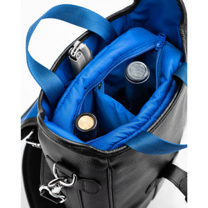 Two Bottle Wine Bag in Black Pebble Leather