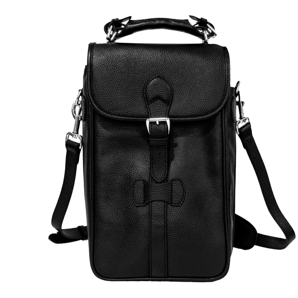 Two Bottle Wine Bag in Black Pebble Leather