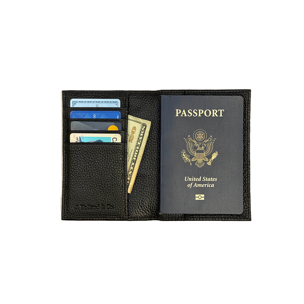 Passport Wallet in Black Pebble Leather