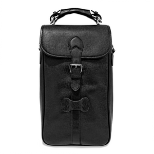 Two Bottle Wine Bag in Black Pebble Leather